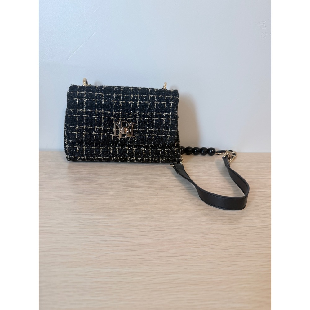Badgley Mischka Tweed Boucle Crossbody Bag Black Gold